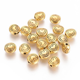 Tibetan Style Alloy Beads, Lead Free & Cadmium Free, Flat Round with Heart