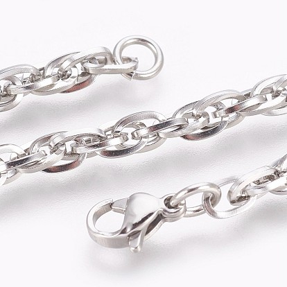 Ion Plating(IP) 304 Stainless Steel Rope Chain Bracelets, with Lobster Claw Clasps