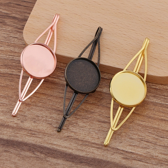 Iron Hair Bobby Pin Findings, with Brass Flat Round Bezel Settings