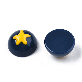 Opaque Resin Enamel Cabochons, Half Round with Gold Star