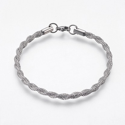 Ion Plating(IP) 304 Stainless Steel Chain Bracelets, with Lobster Claw Clasps