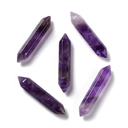 Natural Amethyst No Hole Beads, Healing Stones, Reiki Energy Balancing Meditation Therapy Wand, Faceted, Double Terminated Point