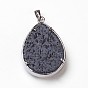 Natural Lava Rock Pendants, with Brass Findings, Teardrop with Tree of Life, Platinum