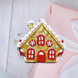 Christmas House Brooch Pin Acrylic Badge Decoration Holiday Gift