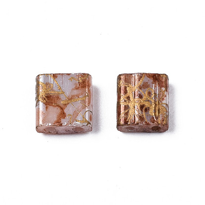 Perles de rocailles en verre opaque peintes à la bombe, 2-trou, rectangle