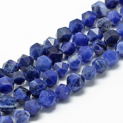 Natural Sodalite Beads Strands, Star Cut Round Beads, Faceted