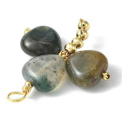Saint Patrick's Day Gemstone Pendants, Clover Charms with Golden Plated Brass Findings