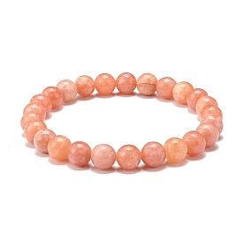 Natural Peach Calcite Round Beads Stretch Bracelets, Stress Relief Bracelet