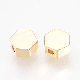Brass Spacer Beads, Nickel Free, Real 18K Gold Plated, Hexagon