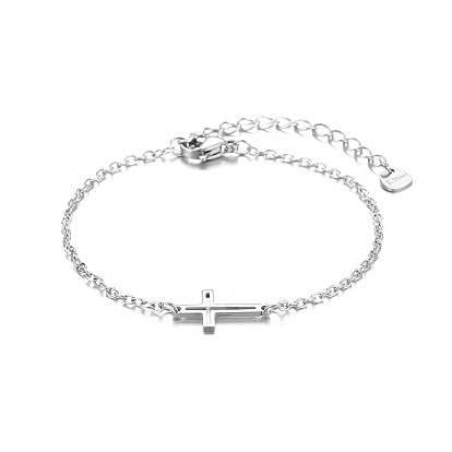 Stainless Steel Cross Link Bracelet with Cable Chains