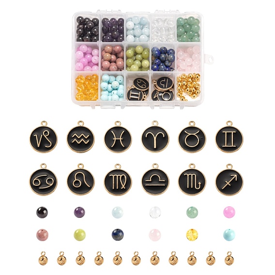 Kits de fabrication de bijoux de bracelets de pierre de naissance de bricolage, y compris des pierres précieuses, 304 bélières en tube d'acier inoxydable et pendentifs en émail d'alliage de constellation