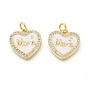 Mother's Day Theme Real 18K Gold Plated Brass Micro Pave Clear Cubic Zirconia Enamel Charms, Long-Lasting Plated, with Jump Rings, Lead Free & Cadmium Free, Heart with Word MaMa