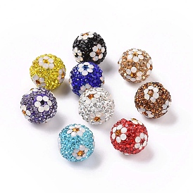 Perles de strass d'argile polymère , perles de boule pave disco , ronde avec des fleurs