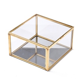 Square Transparent Glass Jewellery Chest, with Flip Cover, for Jewelry Display Cosmetics Storage Box