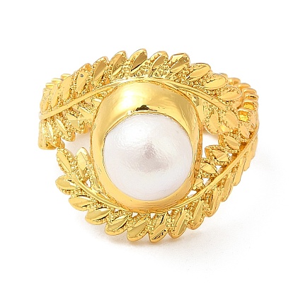 Открытое кольцо-манжета с натуральным жемчугом, женское кольцо из латунной ветки с листьями, долговечный