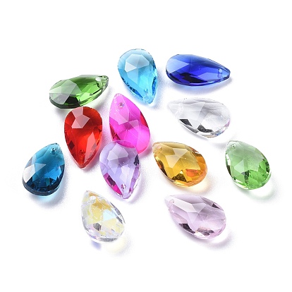 72Pcs 12 Colors Birthstone Charms Glass Pendants, Faceted, Teardrop