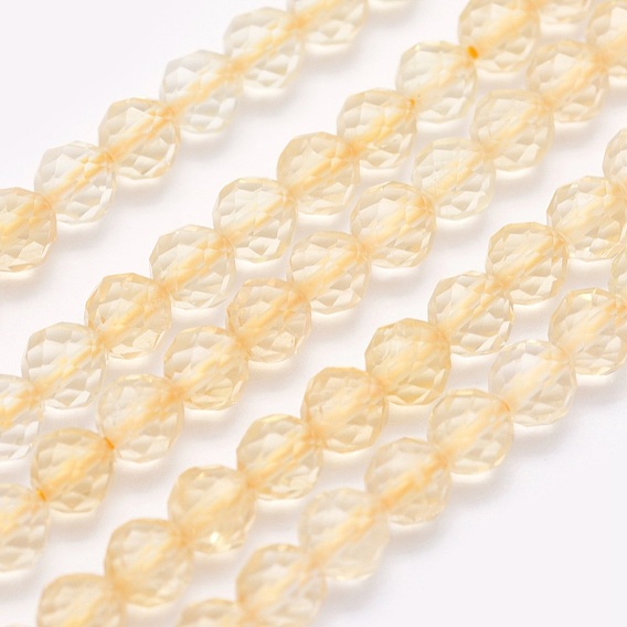 Natural Citrine Beads Strands, Round, Faceted