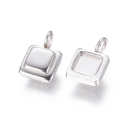 304 Stainless Steel Pendant Cabochon Settings, Square