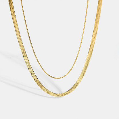 Double-layered Snake Bone Titanium Steel 18K Gold Necklace for Women - Trendy and Fashionable Jewelry