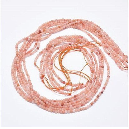 Натуральный розовый авантюрин бисер нитей, круглые, граненые, розовые, 2 мм, отверстие : 0.5 мм