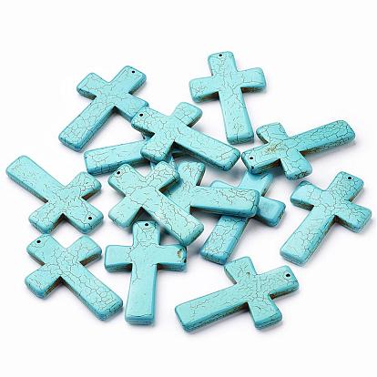 Gemstone grands pendentifs, turquoise pale, croix, 60x40mm, Trou: 1mm