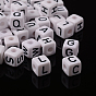 Perles de lettre de trou horizontal acrylique, cube, 10x10x10mm, Trou: 3mm