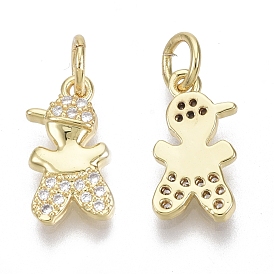 Brass Micro Pave Cubic Zirconia Charms, with Jump Ring, Nickel Free, Boy, Clear
