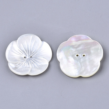 2-Hole White Shell Mother of Pearl Shell Buttons, Flower