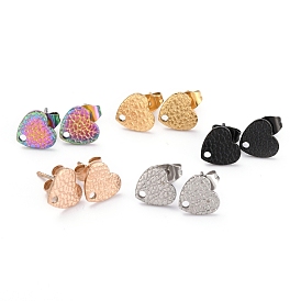 Ion Plating(IP) 304 Stainless Steel Stud Earring Findings, with Ear Nuts/Earring Backs and Hole, Textured Heart Shape with Fish Scale