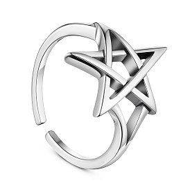 SHEGRACE Adjustable 925 Sterling Silver Finger Ring, Star, Size 7