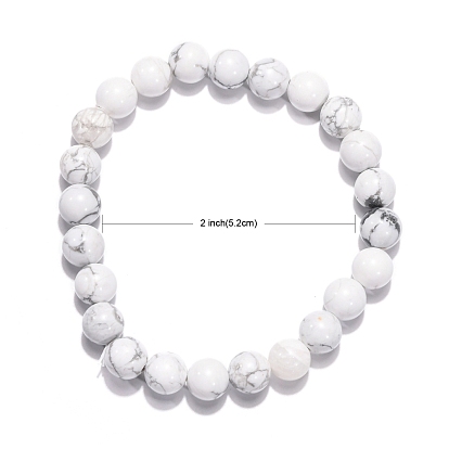 Natural Gemstone Stretchy Bracelets, with Howlite and Elastic Cord, 52mm