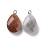 Mixed Gemstone Pendants, Faceted Teardrop Charms, with Stainless Steel Color Tone Stainless Steel Loops