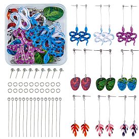 DIY Snake & Leaf Drop Earring Making Kit, Including Resin Pendants, Brass Stud Earring Findings, 304 Stainless Steel Steel Eye Pins, Iron Jump Rings