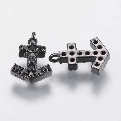 Brass Micro Pave Cubic Zirconia Charms, Anchor, Black