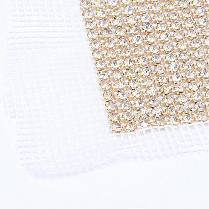 Brass Mesh Rhinestone Sheets, Rhinestone Cup Chains, with Spool, Silver Color Plated