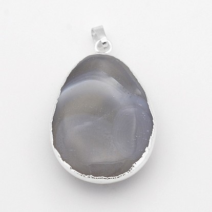 Кулон из овального латунного натурального хрусталя, друзы подстриженный камень, серебряный цвет гальваническим, 41x26x12.5 мм, отверстие : 5x7 мм