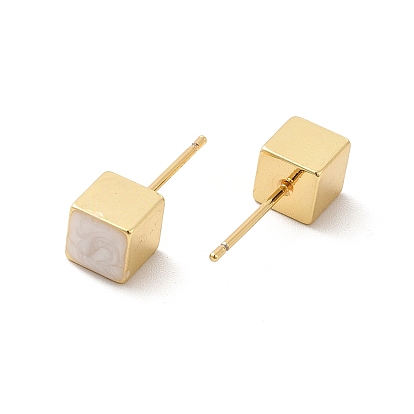 Enamel Cube Stud Earrings, Real 18K Gold Plated Brass Jewelry for Women