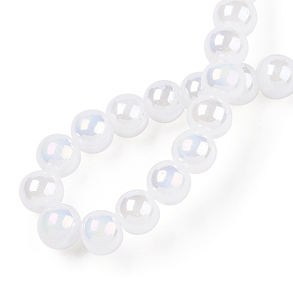 Perles en verre jade d'imitation electroplate , de couleur plaquée ab , ronde