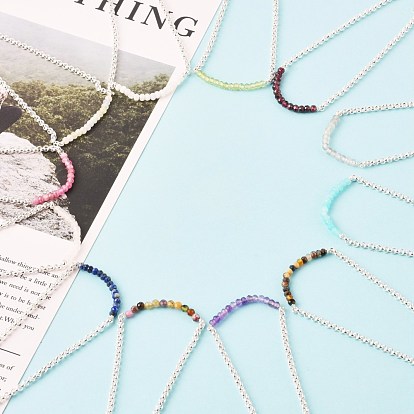 Bracelets de perles de pierres précieuses naturelles mélangées, avec 304 chaîne rolo en acier inoxydable