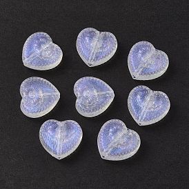 Transparent Acrylic Beads, Glitter Powder, Heart with Flower