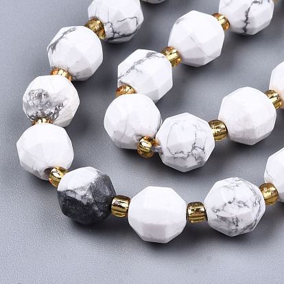 Natural Howlite Beads Strands, Faceted, with Seed Beads, Round