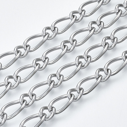 304 Stainless Steel Curb Chains, Figaro Chains, with Spool, Unwelded