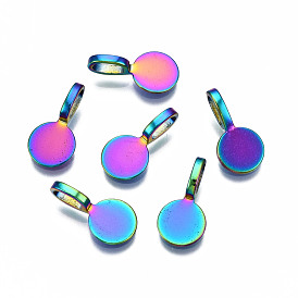 Rainbow Color Alloy Glue-on Flat Pad Bails for Pendant Making, Cadmium Free & Nickel Free & Lead Free, Flat Round