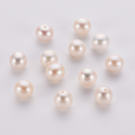 Natural Cultured Freshwater Pearl Beads, Round, Polished, Grade A, Half Drilled Hole