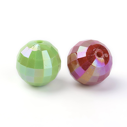 Perles acryliques de bubblegum trapu opaques, facette, ronde, couleur ab , 20mm, Trou: 2mm