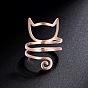 SHEGRACE 925 Sterling Silver Finger Ring, with Wiredrawing Kitten, Wrap Ring, Hollow, Size 7