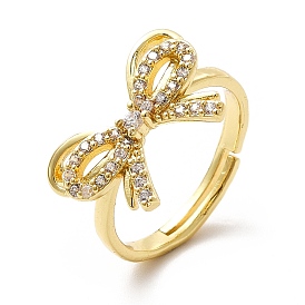 Clear Cubic Zirconia Bowknot Adjustable Ring, Brass Jewelry for Women