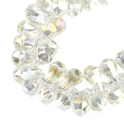 Plaquent verre transparent perles brins, de couleur plaquée ab , facette, larme, top foré