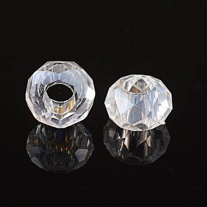 Perles européennes en cristal faites à la main, Perles avec un grand trou   , imitation autrichien, facette, rondelle