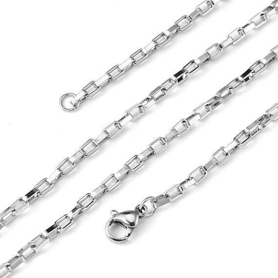 Box Chain Necklace for Men, 304 Stainless Steel Necklaces, with Lobster Claw Clasps